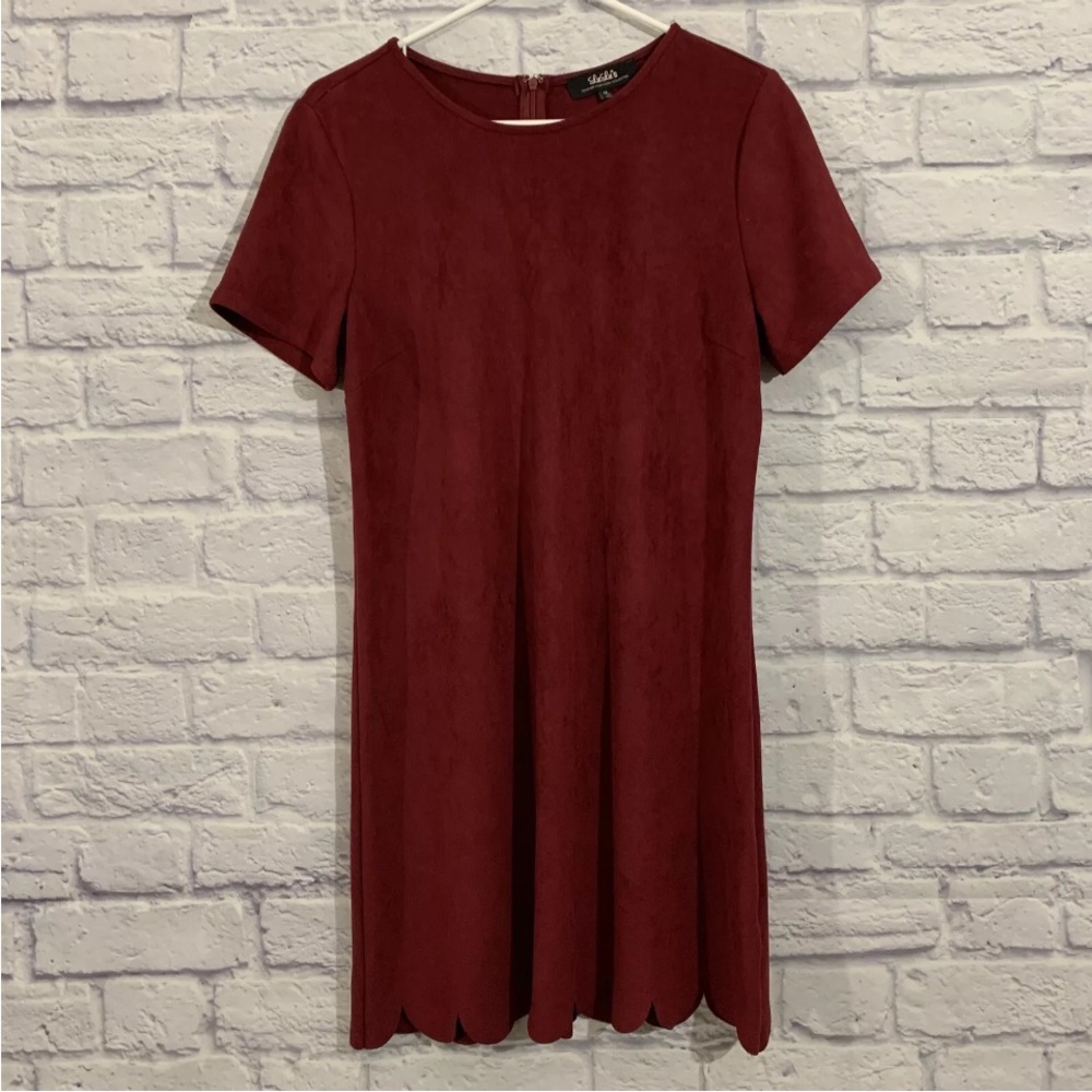 Lulu's Burgundy Wine Short Sleeve Pullover Faux Suede Dress Size Medium
